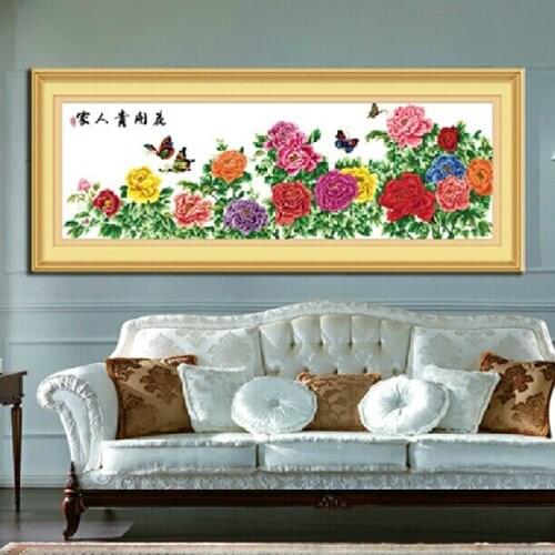 Embroidery Package High Quality Cross Stitch Kits Unopen Luxurious 1 Piece Peony Flower in Noble Family Big Size:305cmX100cm