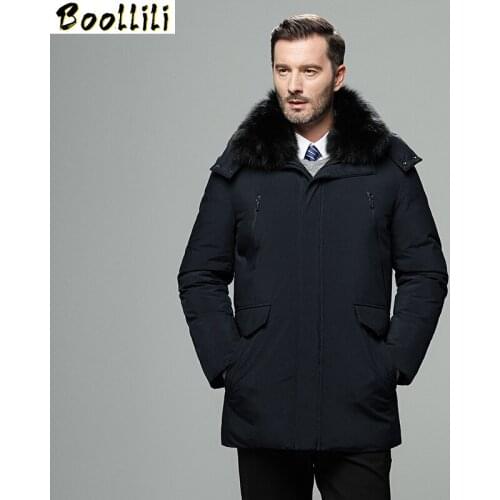 Boollili 90% White Duck Down Jacket Winter Coat Men Real Rex Rabbit Fur Collar Plus Size Puffer Jacket Warm Casaco