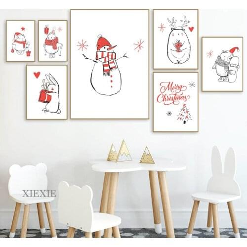 Christmas Cartoon Animals Wall Art Canvas Paintings Decor Pictures Decoration for Home Living Room Bedroom Decoration Poster
