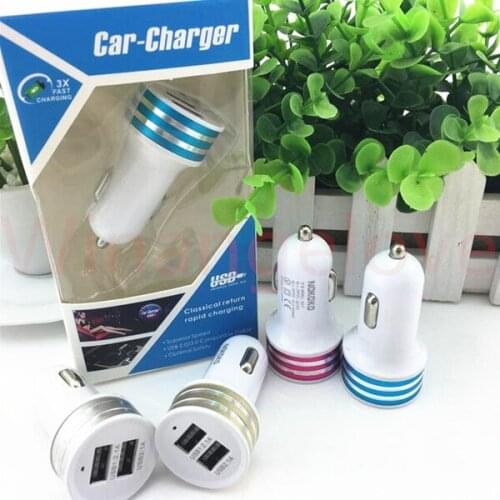 With retail box Aluminuim Metal USB Dual 2 Ports Car Charger Adapter AC Power for iPad for iPhone 4 5 6 for Samsung Mobile Phone