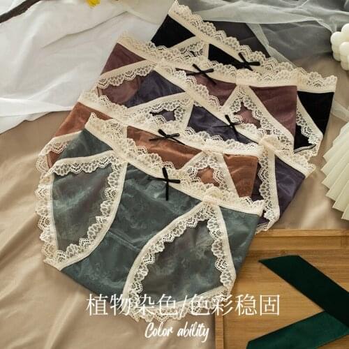 Ladies Underwear Sexy Lace Panties Women Pure Cotton Mid-Waist Breathable Translucent Lace Mesh Gauze Ladies Sexy Briefs