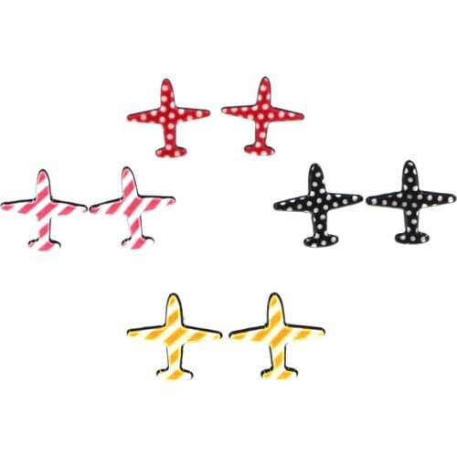 4 Color Fashion Airplane Shape Cute Stud Earrings Women Love Cartoon Dot/Stripe Earrings for Girls Jewelry Party