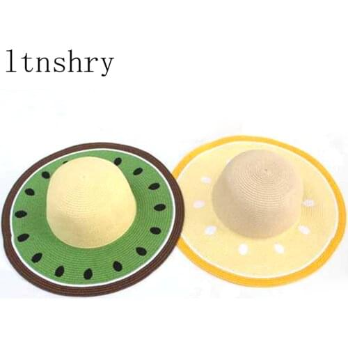 Summer Ladies Visor Foldable Color Watermelon Cap Creative Fruit Pattern Straw Hat Sunscreen Watermelon Shape Beach Hat