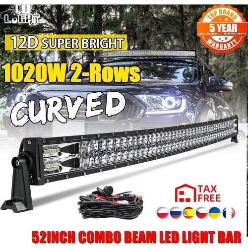 CO LIGHT 52inch 1020W 12D Curved LED Light Bar Flood Spot Combo Beam Led Work Light For Driving Offroad UAZ 4x4 Tractor 12V 24V