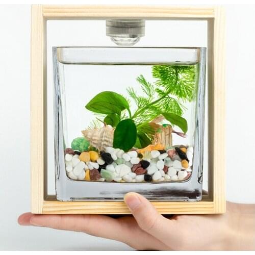 YT Three-dimensional Fish Tank 15*12*16cm Natural Home Office Landscape Equipped With LED Lights Aquarium Accessories Fish Tank