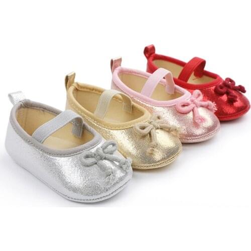 Fashion Newborn Baby Girl Shoes PU Flats Shoes 0-18M Soft Baby Shoes Toddler Shoes Pink Bow Non-slip Toddler Shoes
