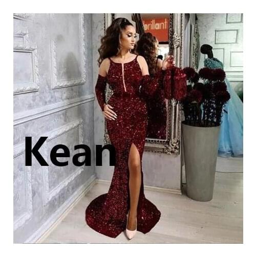 Sequins Mermaid Vestidos De Festa Evening Dresses High Slit Long robe de soiree Evening Gowns Prom Dress Custom Made