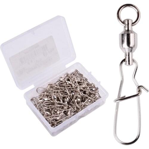 10/50/box Swivels Stainless Steel Fishing Connector Interlock Rolling with Hooked Bearing Fishhook Lure Tackle Accessories