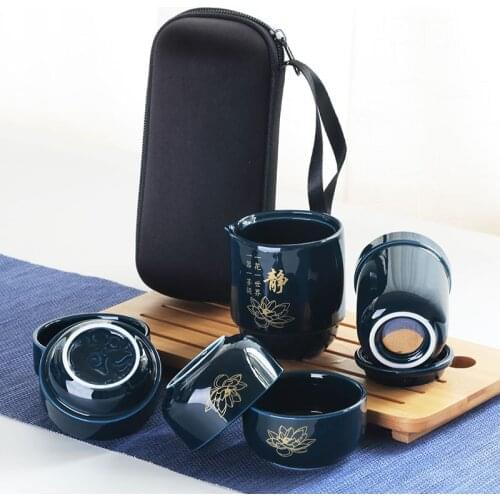High Guality Chinese Porcelain Tea Set Portable Tea Cups For Travel with Portable Bag Travel Tea Set Ceramic Bottle For Outdoor