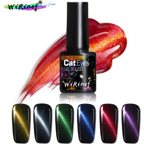 WiRinef Magnetic Cat Eye Top Coat Nail Gel Polish 6 Colors Magic Shiny Uv Cat Eye Could Soak Off Nail Gel Lacquer