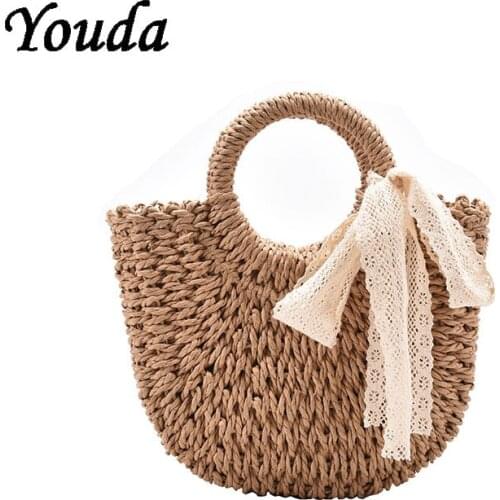 Youda New Womens Straw Bag Shoulder Bag Summer Woven Fashion Simple Female Handbag INS Beach Vacation All-match Messenger Bag