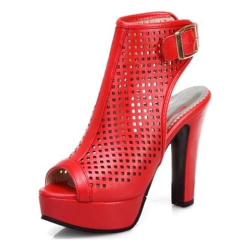 Plus size 34-50 Women Sandals Peep Toe Chunky Heel Ladies Ankle High Heel11.5cm Dressy Sexy platform wedding party shoes 3036