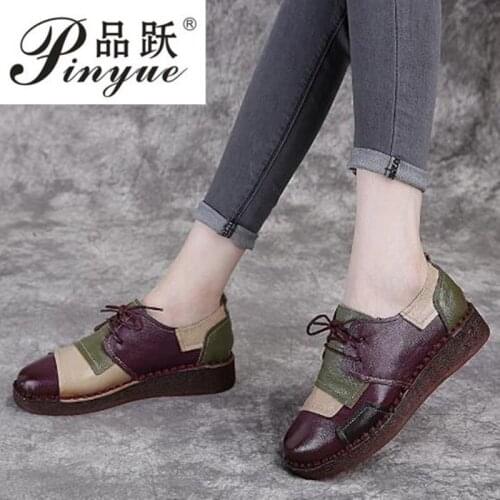 Winter womens shoes leather flat shoes plus velvet lace-up work shoes autumn casual comfortable plus size shoes 2020 New
