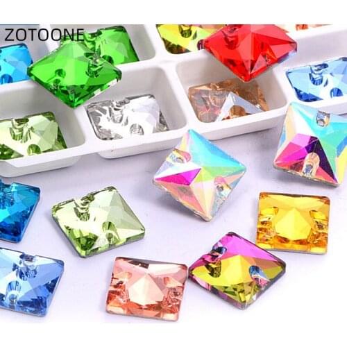 ZOTOONE Sew on Square Glass Rhinestones for Wedding Dress Shoes Jewelry Accessories Flatback Crystal Mix Colors 2 Hole Stone G