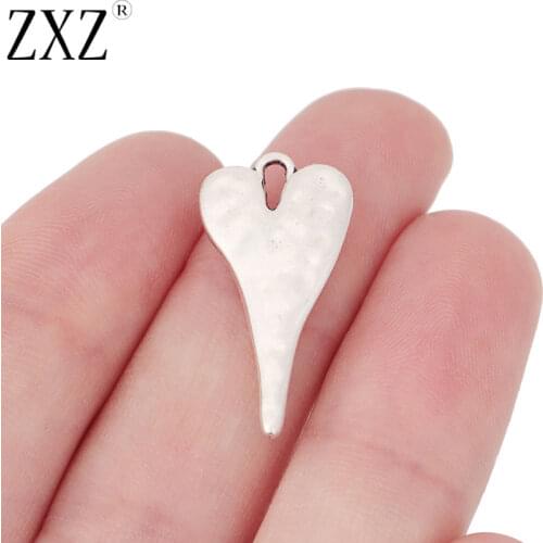 ZXZ 20pcs Tibetan Silver Hammered Heart Charms Pendants for Jewellery Making 27x14mm