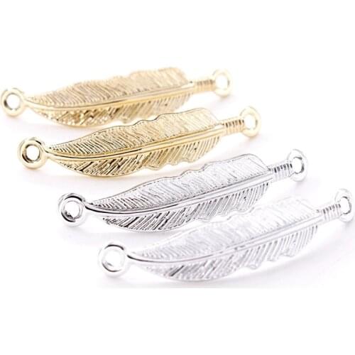 10pcs Gold Feather Shaped Charms Pendants Bracelet Chains Connectors Fashion Accessories Findings for DIY Jewelry Gifts Making