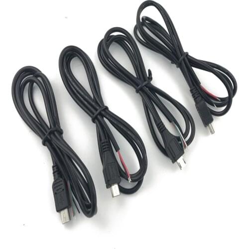 2pcs Micro Mini USB Male Jack Power Cable 5Pin Black Charging Data Transmission Connector with 1 meter Wire
