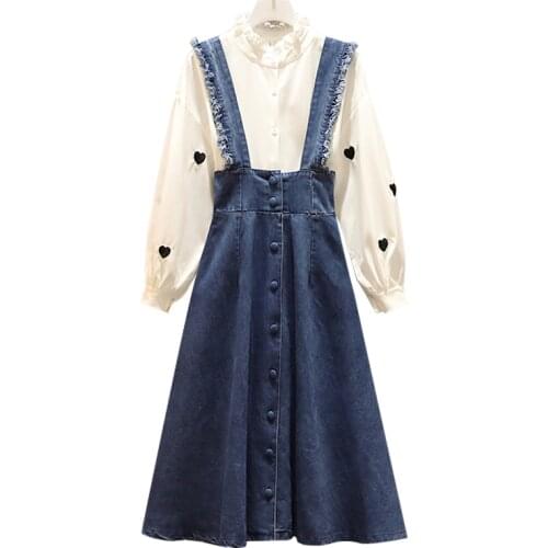 2020 Spring Autumn Korean Suspender Denim Dress Womens Plus size 4XL Sleeveless Dress Casual Female Pocket Button Jeans Dresses