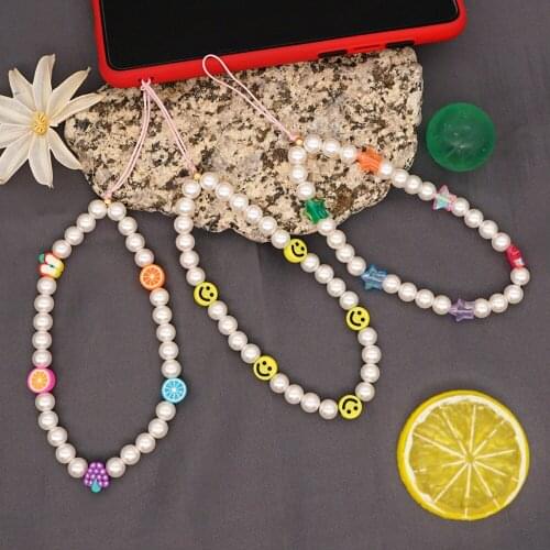 2021 New Boho Ornament Simulated Pearl Acrylic Mobile Phone Strap Smile Star Anti-lost Lanyard For Women Summer Jewelry