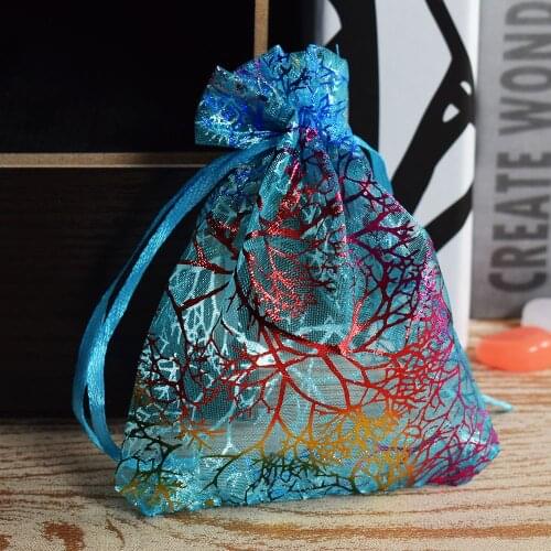 25pcs 12x9cm Colorful Organza Bags Jewelry Packaging Bags Wedding Favor Gift Bags Candies Dried Flower Drawstring Pouches