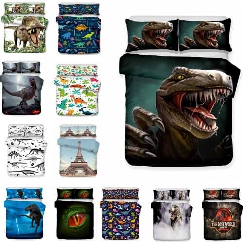 3D Cartoon Dinosaur Bedding Sets Comforter Cover Teen Childrens Boys Quilt Cover Bed Sets Pillowcases King Queen Full Twin Sizes