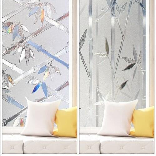 3D bamboo leaf pattern electrostatic frosted glass film living room bedroom bathroom office balcony sliding door window film