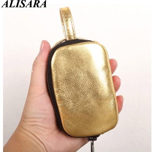Alisara Storage Coin Purses Women First Layer Cow Leather High Quality Ladies Housekeeper Car Key Pouch Organizer Money Bag