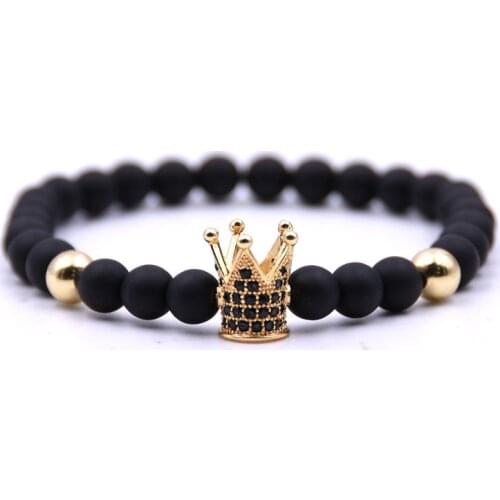 Couple Jewelry Distance Black Lava Bead Handmade Bracelet Charm Crown Mens Natural Stone Bracelet Female Yoga Jewelry Gift