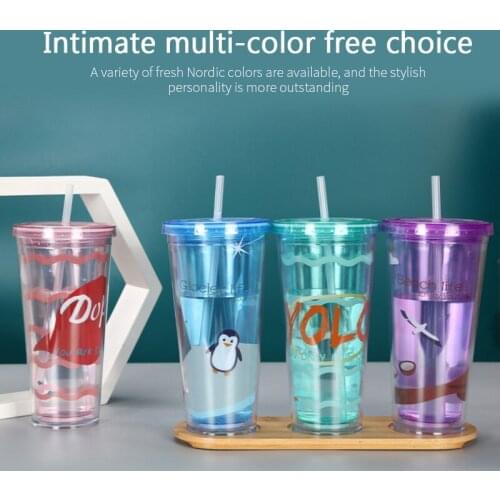 600ml Water Bottle Environmentally Travel Bottle Sport Healthy Lemon Juice Water Bottle Student Desk Straw Juice Cup Dropship