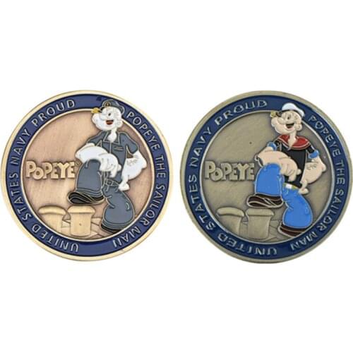 WR Colored Popeye Bronze Plated Commemorative Coin Birthday Gifts United States Navy Proud Metal Challenge Coin for Collection