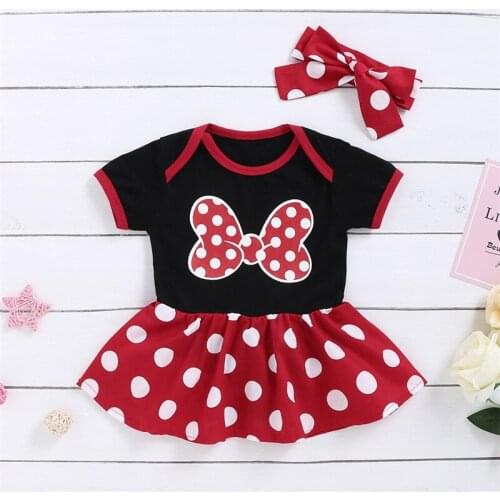 Girls' Baby Childrens Summer Clothes New Childrens Polka Dot Bow Dress Romper