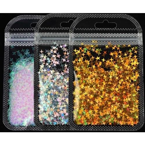 Holographic Laser Nail Glitter four-pointed star Nail Art Glitter Laser Flakes 3D Sequins Polish Manicure Nail Decoration