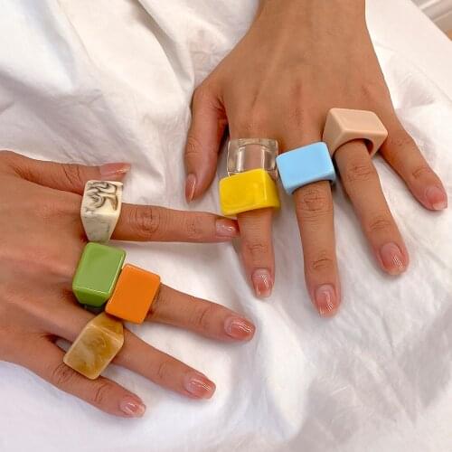 Ingemark Korea Fashion Vintage Simple Aesthetic Acetate Acrylic Thick Round Rings For Women Girls Boho Jewelry Accessories Gifts