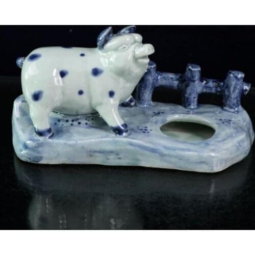 China Blue and white ceramic pig Pen wash crafts statue