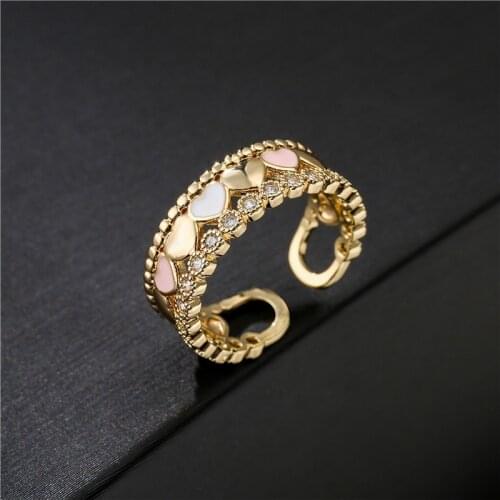 2021 New Arrival Fashion CZ Women Wedding Ring Gold Color Heart Ring Open End Design Adjustable Best Birthday Gift