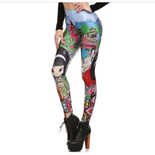 ZBlaZe Brand Fashion Womens Japanese Style Print Leggings Sexy Slim Comic legging Digital animation Mid Waist Cropped Pants