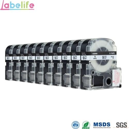 Labelife 10 Pack SS9K for King Jim TEPRA LITE PRO Black Ink on White Tape 9mmX8m Compatible For Epson LabelWorks Tape Cartridge