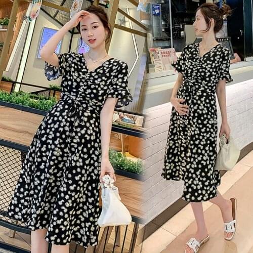 Hot Maternity Dress Summer Fashion little daisy High waist long section Western style Dress Clothes For Pregnant Women Pregnancy