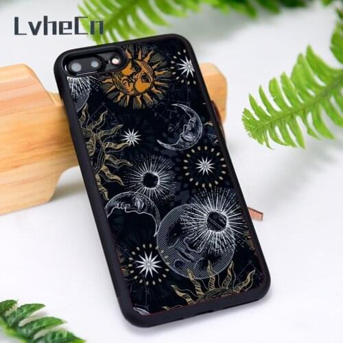 LvheCn Silicone Rubber Phone Case Cover for iPhone 6 6S 7 8 Plus X XS XR 11 12 Mini Pro Max Moon and Sun
