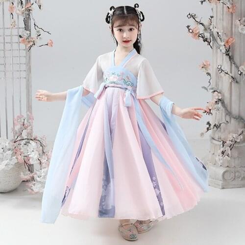Lovely Girls Hanfu Traditional Chinese Ancient Costume Han Dynasty Perform Dress Oriental Princess Dress Kids Dance Wear Cosplay