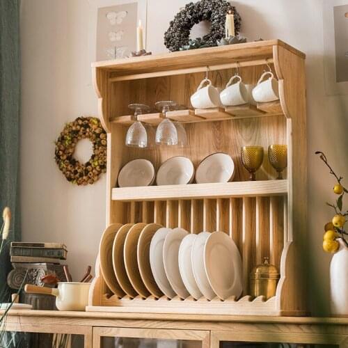 Solid Wood Paint-Free Multi-Functional Dining Side Dish Rack Rack Cupboard Cup Holder Art Decoration Kitchen Storage American