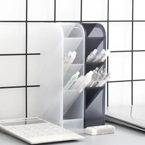 Multi-function 4 Grid Desktop Pen Holder Office School Storage Case Clear White Black Plastic Box Desk Pen Pencil Organizer