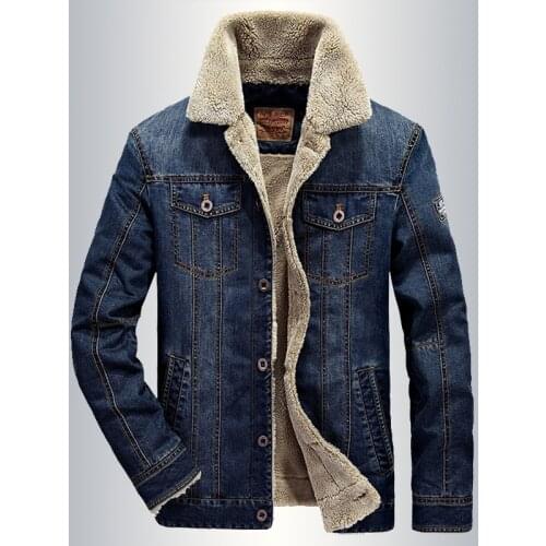 M-6XL Men Winter Fleece Denim Jacket And Coats Brand Clothing Denim Jacket Fashion Mens Jacket Thick Warm Outwear Male Cowboy
