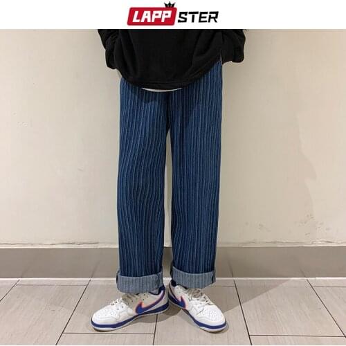 LAPPSTER Men Striped Baggy Y2k Jeans Pants 2021 Mens Graphic Japanese Streetwear Denim Trousers Male Casual Wide Leg Jean Jogger