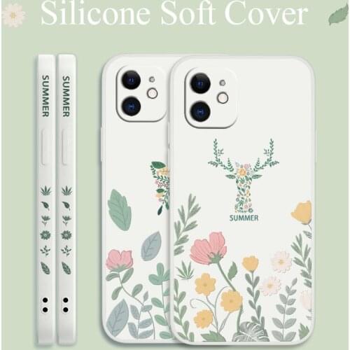 Plant For iPhone 12 Pro Max Mini 11 Pro Max X XR XS MAX Case Daisy Liquid Slicone Soft Cover SE2020 8 7 6 6S Plus Phone Case