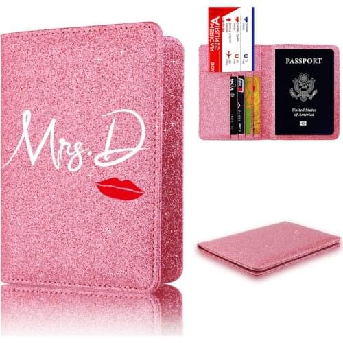 Custom name Luxury Elegant Women Passport Cover Pink Bright Surface Hasp Travel Passport Ticket Holder Cover on the Passport Cas