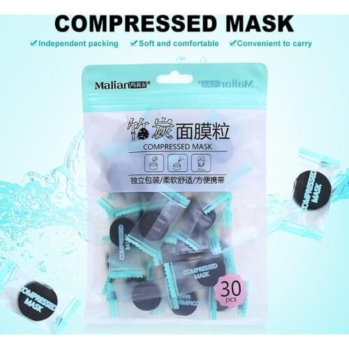 30Pcs Black Bamboo Disposable Compression Mask Paper Cotton Facial Sheet Portable Home Outdoor Travel DIY Face Skin Care Tools