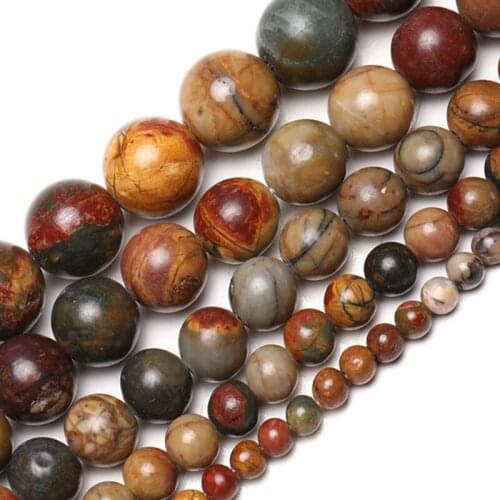 Wholesale Natural Stone Beads Picasso Jaspers Round Loose Beads For Jewelry Making 15.5" Pick Size 4/6/8/10/12mm