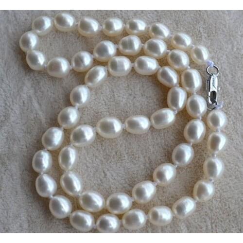 100% Real Pearl Necklace,White Color 6-7mm 16 Inches Rice Shape Freshwater Pearl Necklace