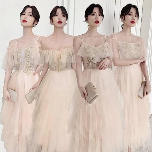 Bridesmaids Dresses Illusion Short V-Neck Beading Embroidery Sequined Lace Tulle Off The Shoulder Women Wedding Party Gown E285